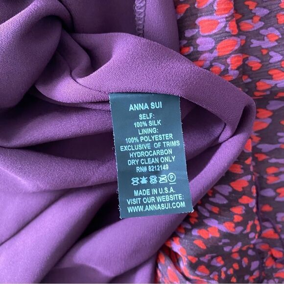 Anna Sui Purple and Red Animal Print One Shoulder Mini Dress 100% Silk Size 4 - Picture 9 of 9